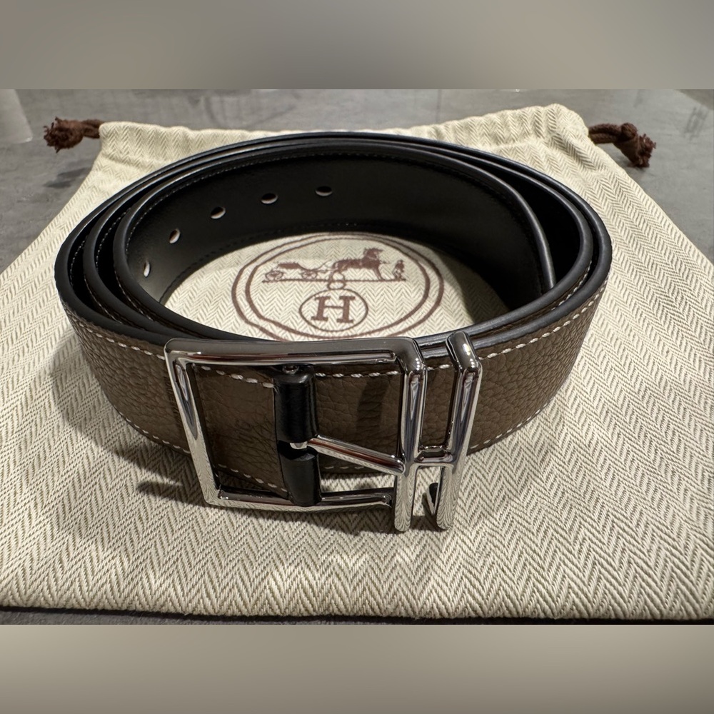 Hermes Leather Belt with Silver Buckle